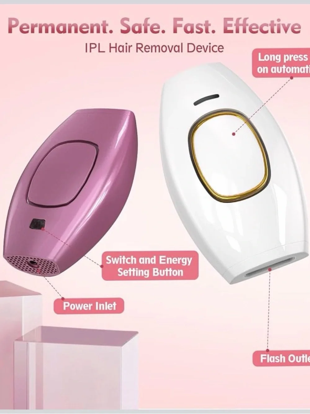 White and Gold IPL Hair Removal Device - Professional Home Use